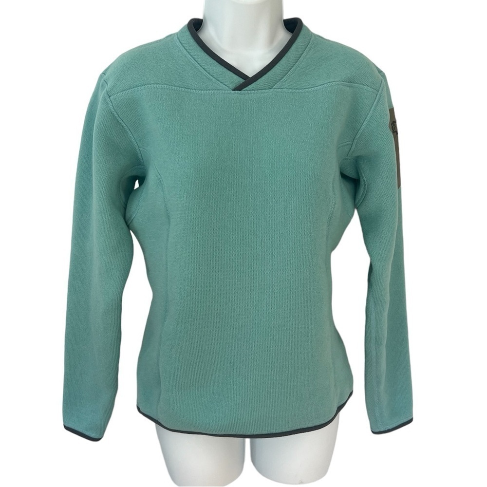 Arc’teryx women’s blue green Polartec pull over knit sweater fleece size small